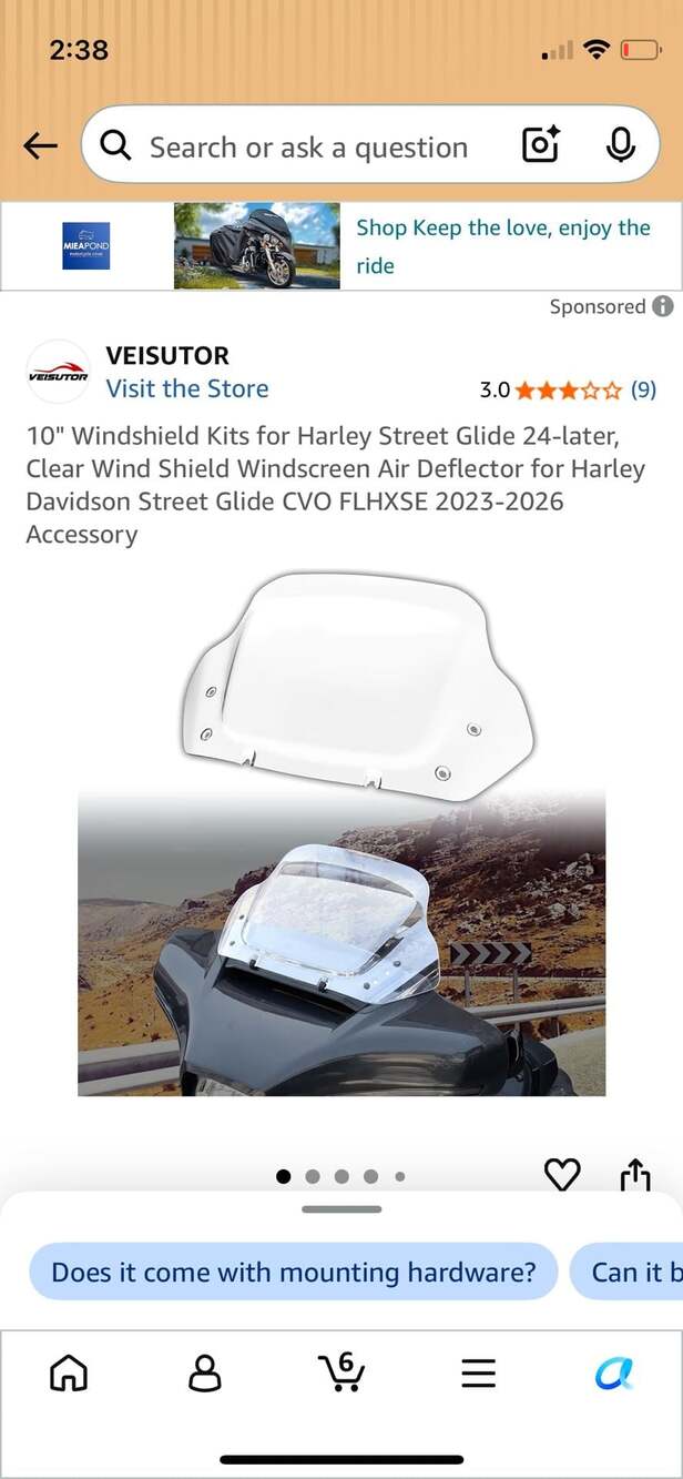 VEISUTOR 10" Clear Windshield for Harley-Davidson Street Glide 2024-Later